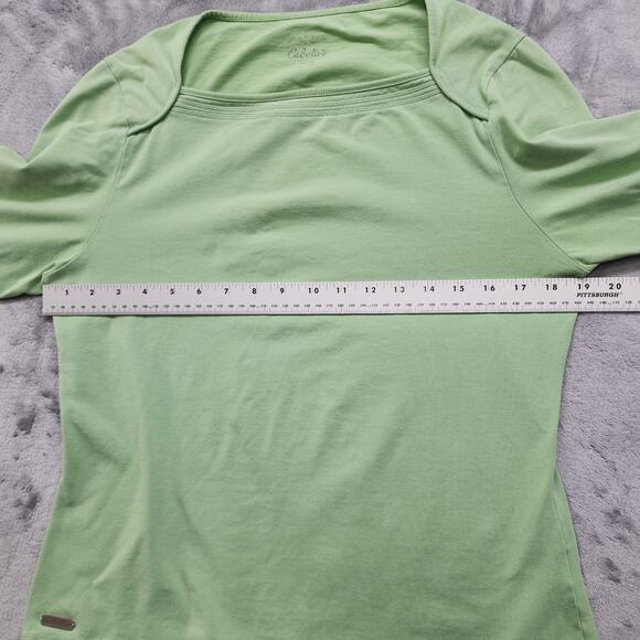 Cabela's Top Womens M Reg Green Blue Layered Look 3/4 Sleeves Stretch Cotton - Picture 7 of 9